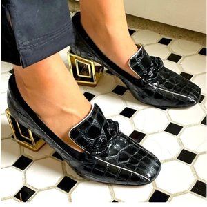 Tory Burch Jessa 75mm Rectangle Sculptured Heel Loafer Pumps